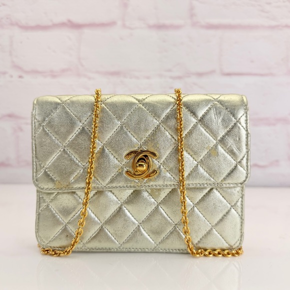 CHANEL Handbags - Chanel Vintage Metallic Quilted Mini Lambskin Flap Bag